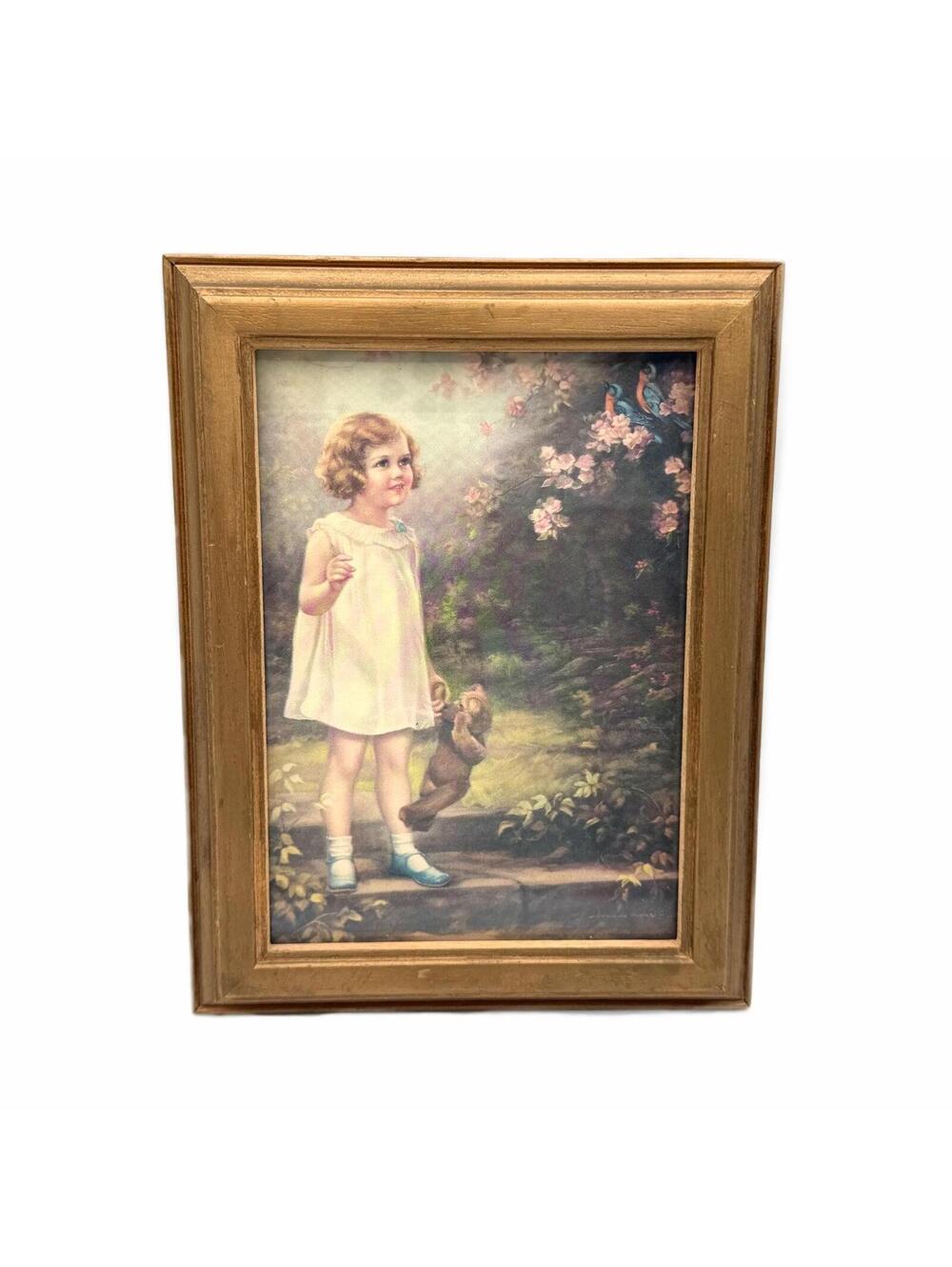 “The Bluebirds’ Song of Happiness” Gold Wood Framed Print by Adelaide Hiebel